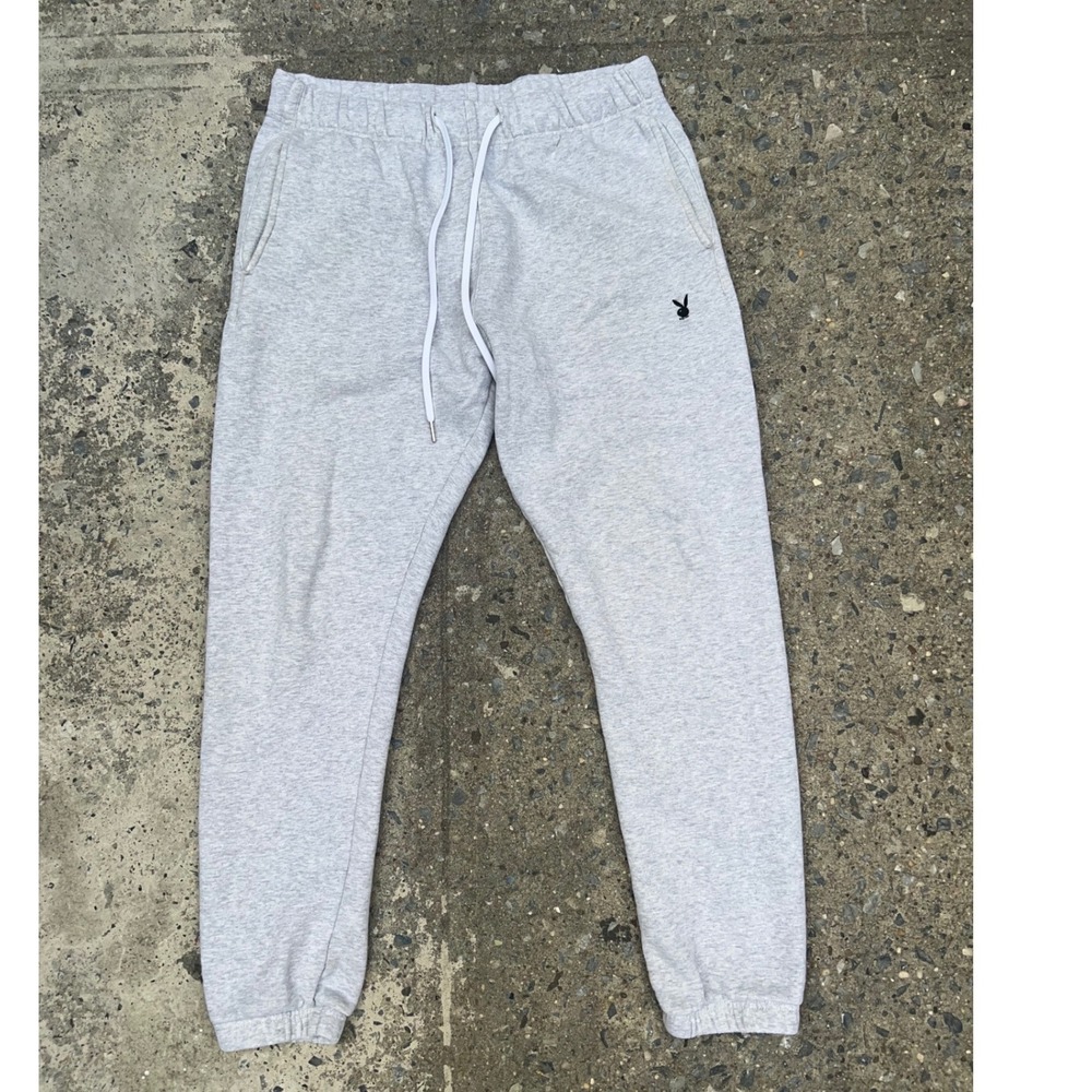 Playboy by PacSun Mens Gray Heather Bunny Logo Joggers Sweatpants M Bunny Chain